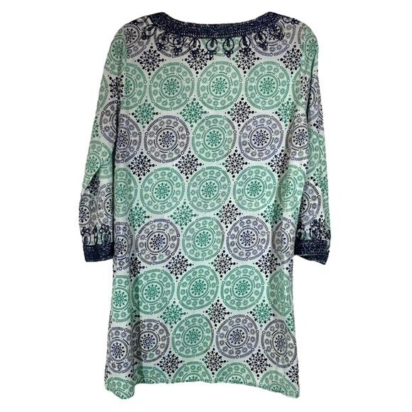 Calypso St Barth Embroidered Tunic Top Blouse 3/4 Sleeve Geometric Print Navy S - Picture 6 of 7